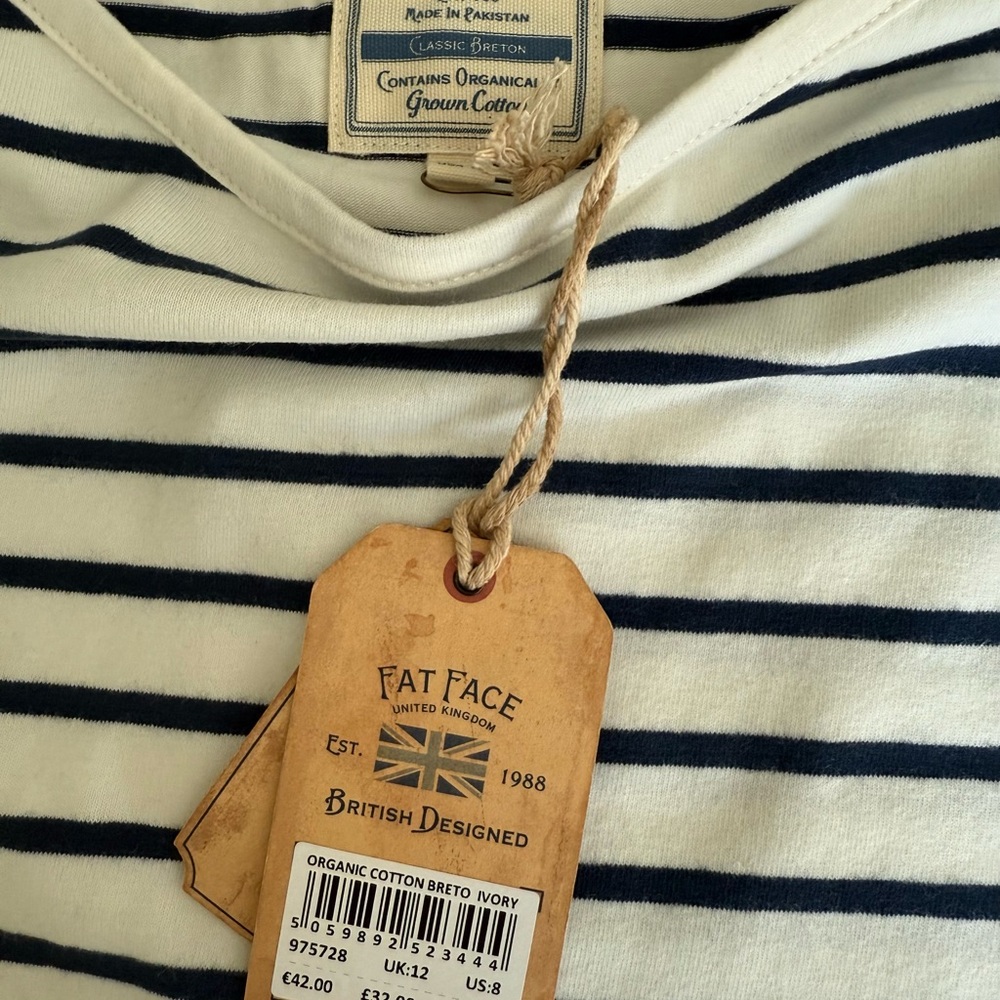 Fat Face Navy and Ivory organic cotton Breton Shirt NWT - Picture 2 of 6